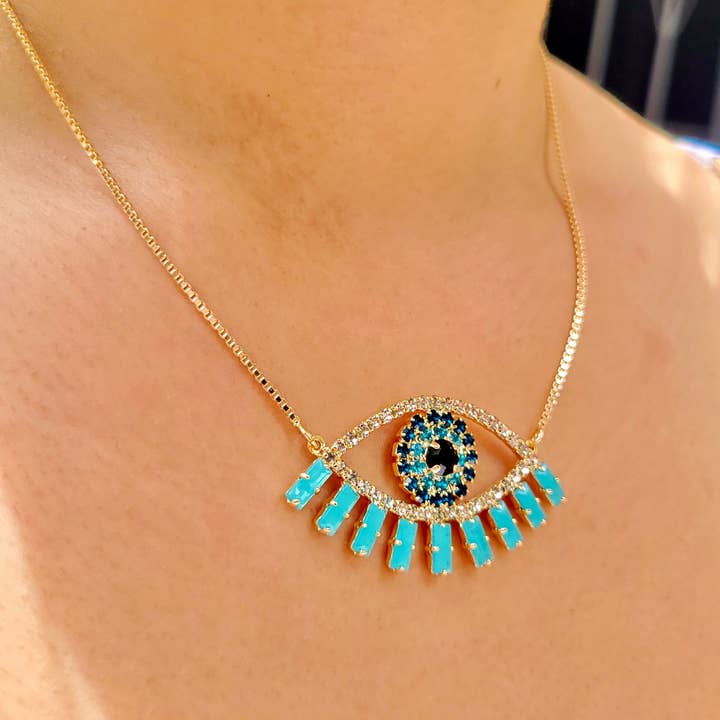 Cherie by Cherie – Großhandel Kette mit Anhänger/Charm – Türkis Evil Eye Halskette2