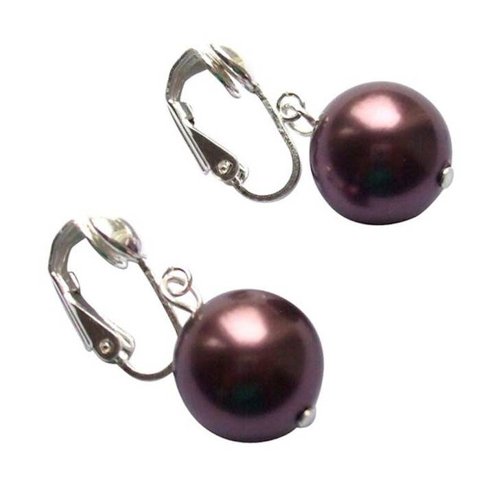 REMOVED BRAND - Wholesale Dangle earrings - Gemshine - ladies - clip on earrings - pearl - Tahiti - brown