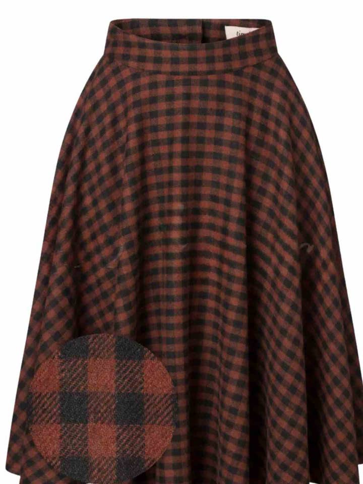 Sophie Copper and Black Check Tartan Midi Swing Skirt for wholesale by Timeless London