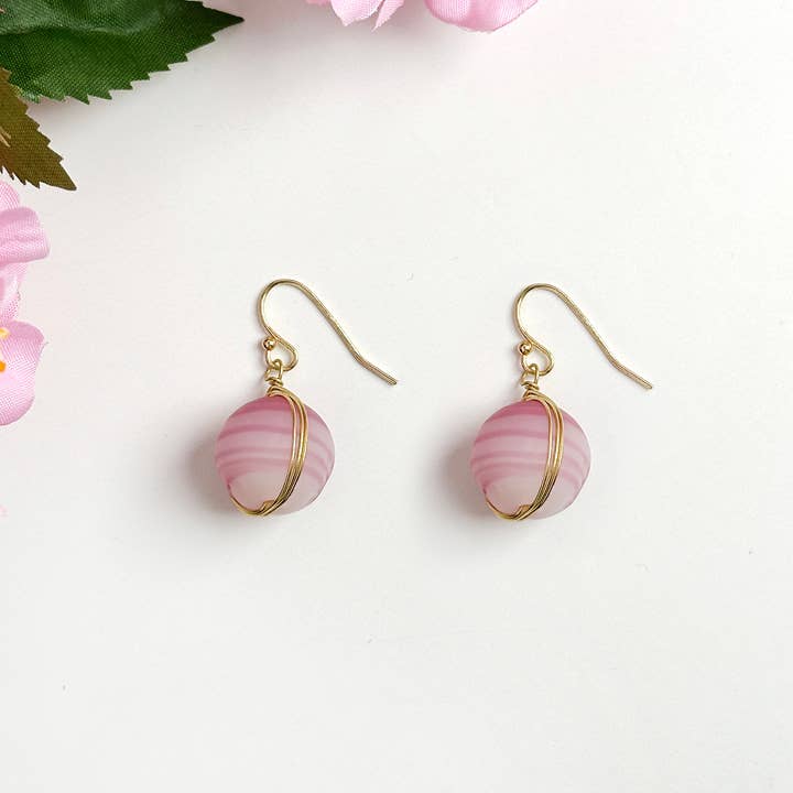 Marbled Glass Drop Earrings - Rose for wholesale by WorldFinds