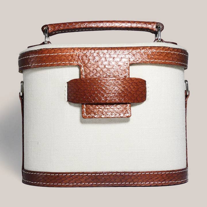 Red Salmon Leather And Linen Vanity Bag for wholesale on Faire8