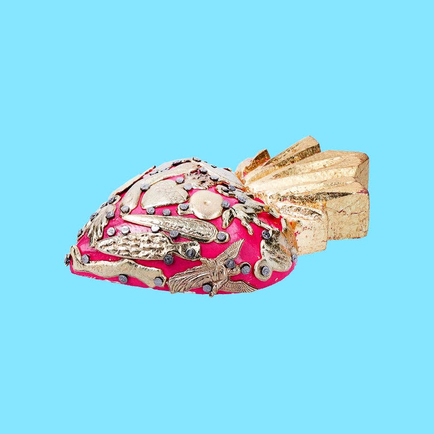 PINK PAMPAS - Wholesale Decorative Tabletop Object - Mini Sacred Heart in Mexican handmade wood with ex vota1