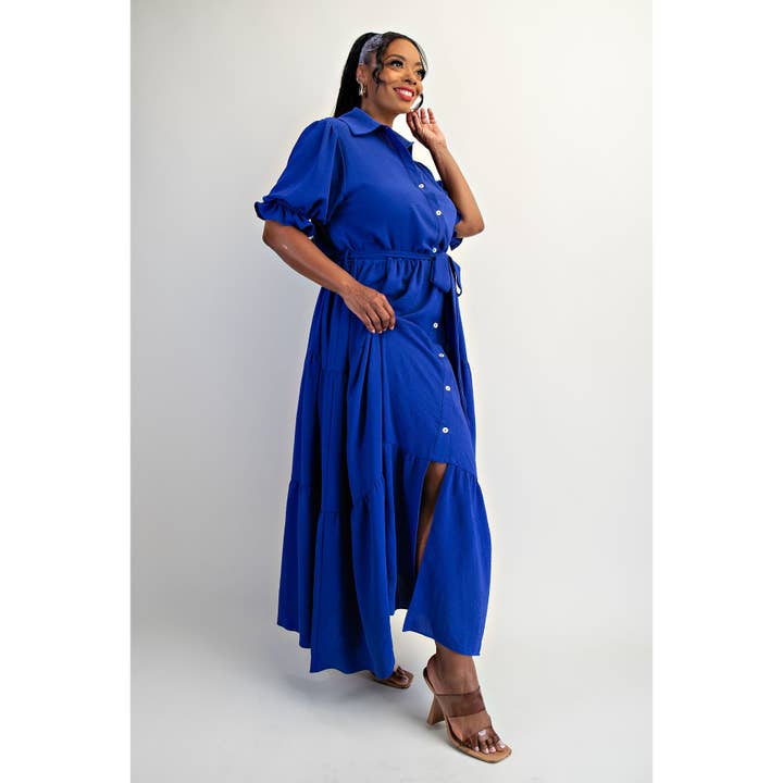 ORANGE CORAL PLUS SIZE BUTTON FRONT MAXI DRESS WITH TIERD HEM for wholesale on Faire20