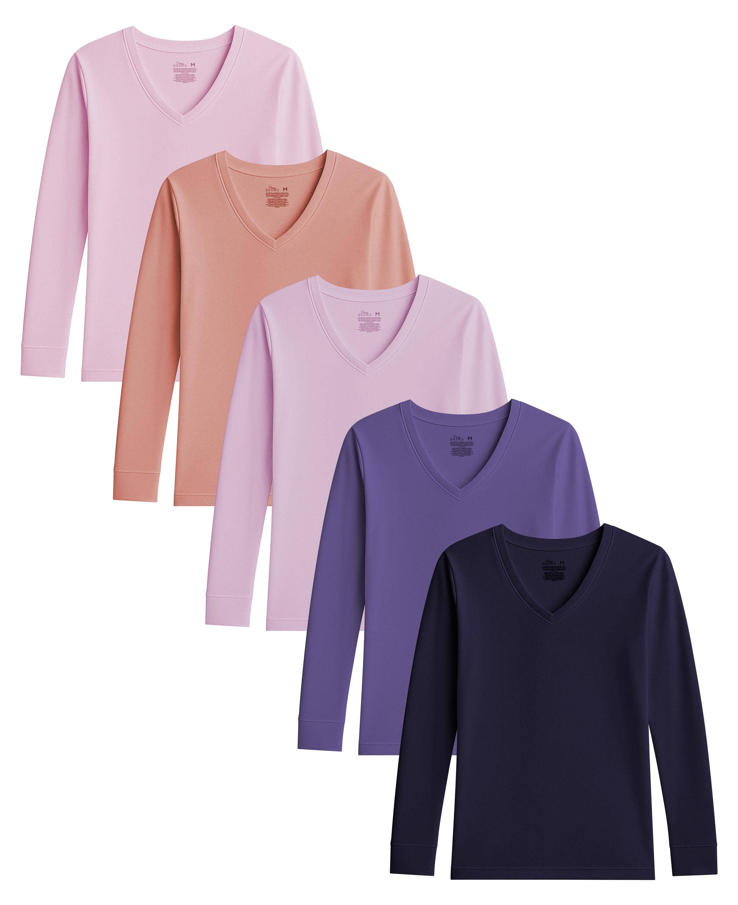 I-Wear Brands - Wholesale T-shirt (Zonder tekening) - Dames - Set van 5 katoenen onderhemden met V-hals en lange mouwen voor dames2