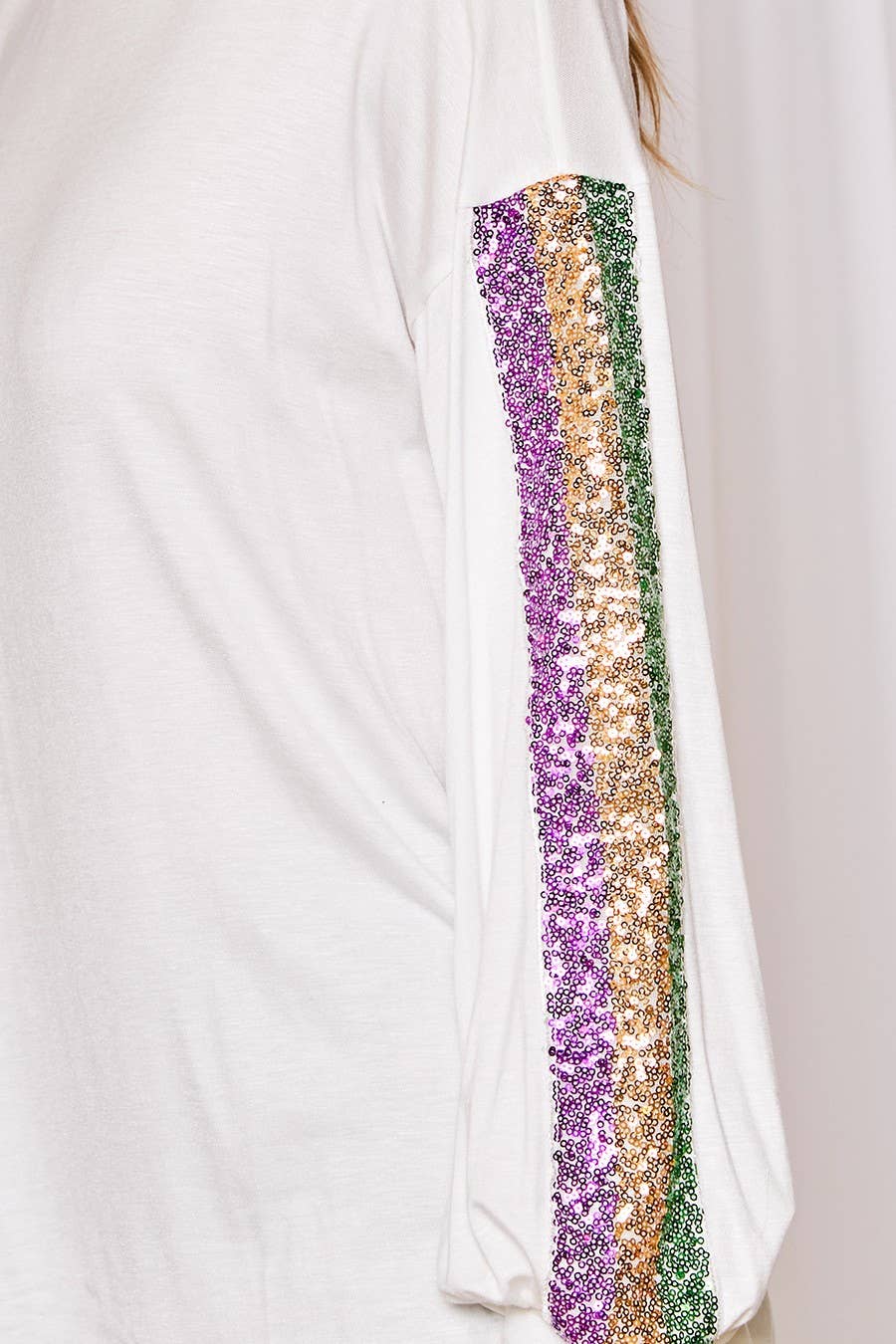 Vine & Love - Wholesale Knit Top - Women's - Mardi Gras, Color block sequin trim knit top VT6023110