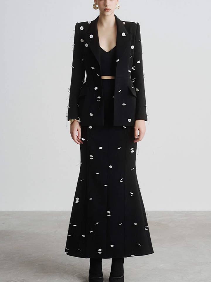 Productseeker - Vendita all'ingrosso Completo top e gonna - Donna - Completo elegante giacca con paillettes e perline e gonna a coda di pesce per bambini 7-8 anni