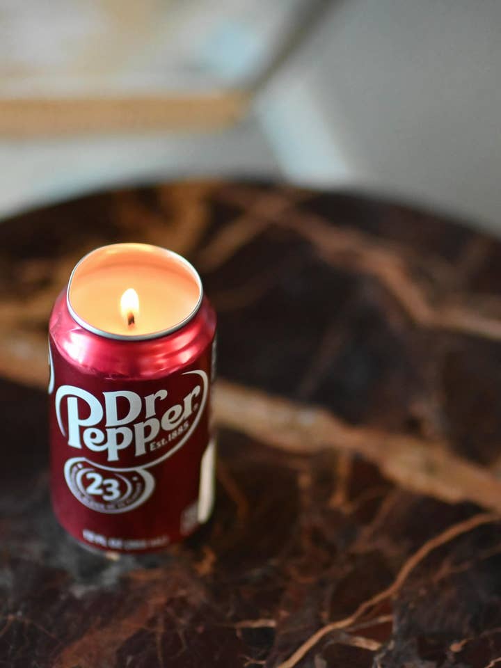 Recycled Dr Pepper Can Novelty Candle for wholesale by Scottsdale Candle Co