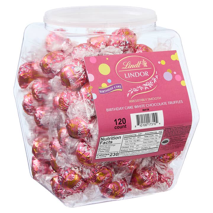 Kelli's - Wholesale Chocolate Covered Sweets - Lindt Lindor Birthday Cake White Chocolate Truffles Tub