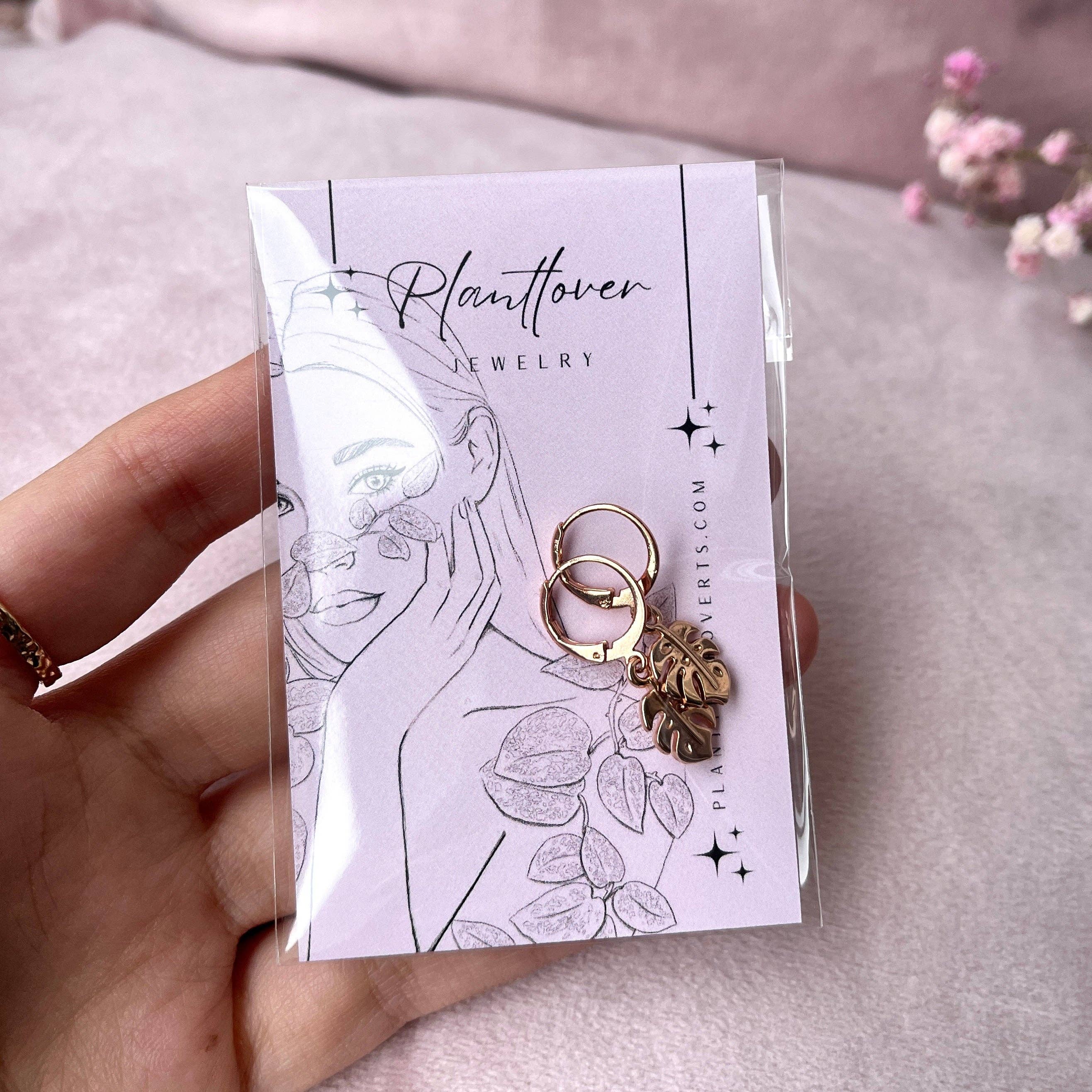 plantyintroverts - Wholesale Dangle Earrings - Rose gold earrings with Monstera leaf pendant and clasp3