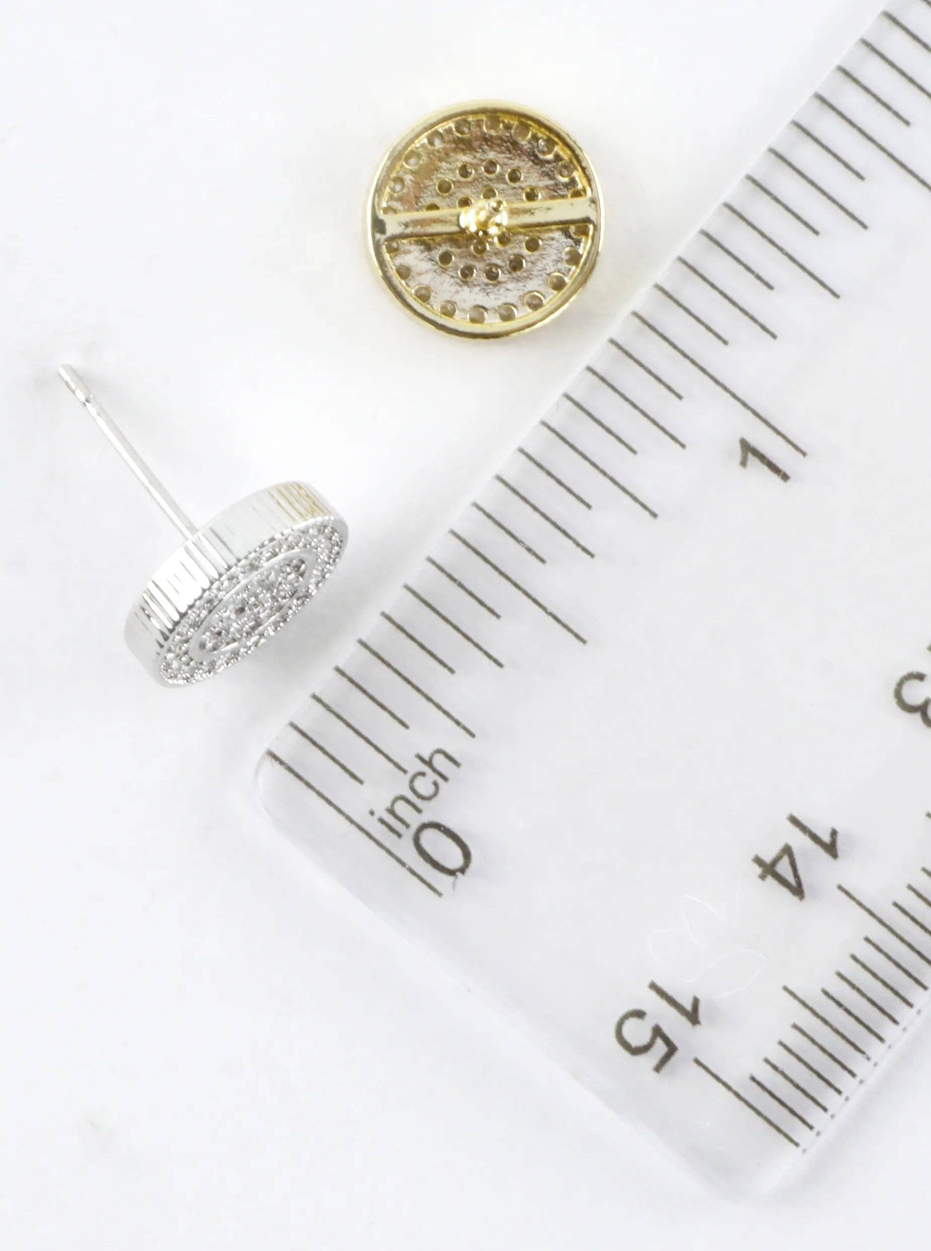 Wild Honey - Wholesale Stud/Post Earrings - Double Circle Textured Pave Crystal Stud Earrings5