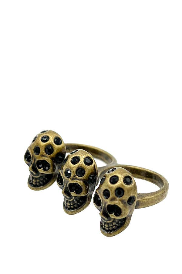 Andrea Bijoux - Wholesale Multi-Stone Ring - Triple Finger Skull Fashion Ring0