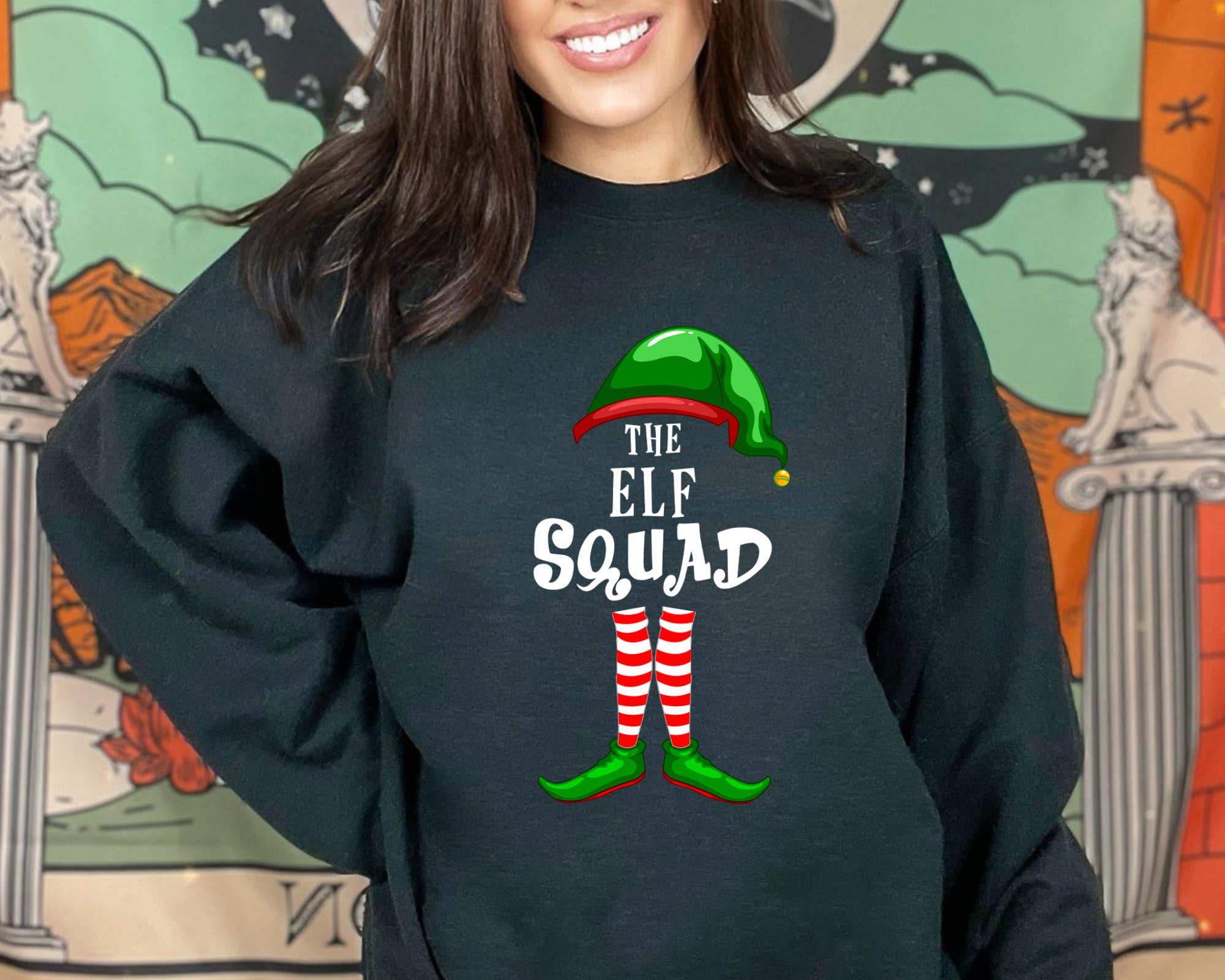 Vivtrek - Wholesale Graphic Sweatshirt - Unisex - The Elf Squad Sweatshirt, XmasFamily Matching Elf shirt1
