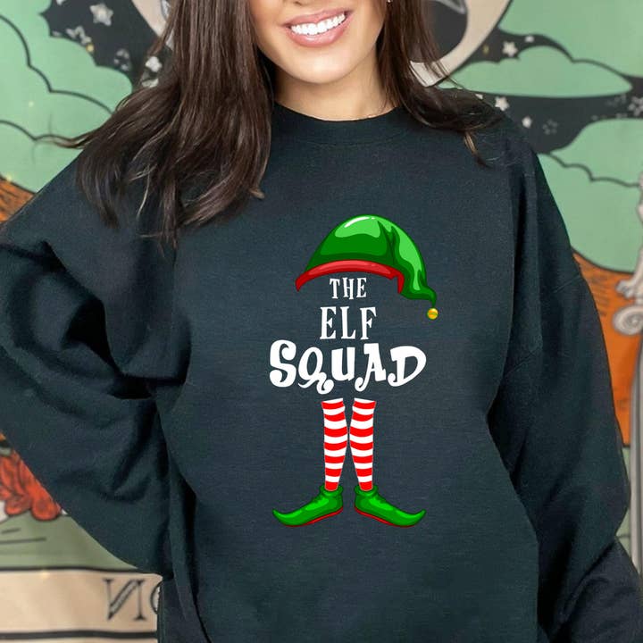 Vivtrek - Wholesale Graphic Sweatshirt - Unisex - The Elf Squad Sweatshirt, XmasFamily Matching Elf shirt1