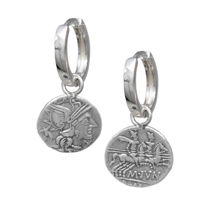 Reversible Ancient Coin Earrings - Winged Helm + Twin Sons of Zeus for wholesale by Morgaine Faye