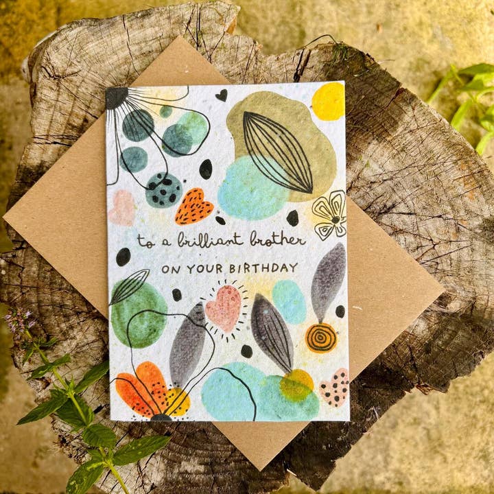 Plantable Seed Paper Brilliant Brother Birthday Card for wholesale by Erika's Whimsical Art