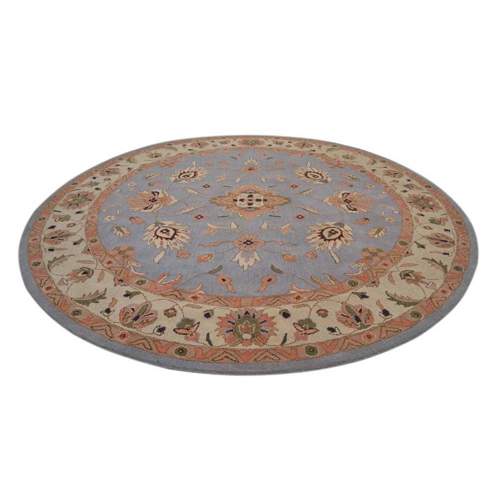 Hand Tufted Wool Round Area Rug in Blue and White for wholesale on Faire2