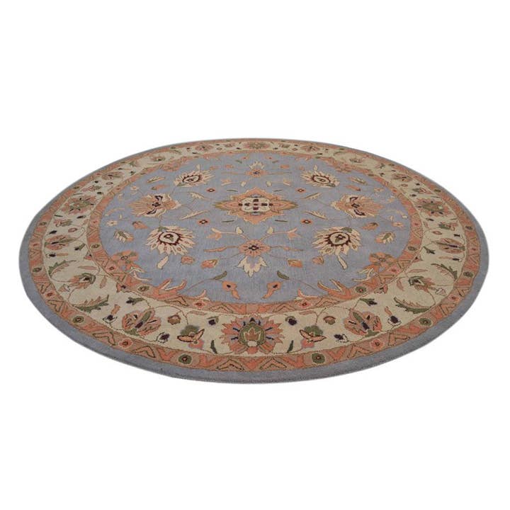 Hand Tufted Wool Round Area Rug in Blue and White for wholesale on Faire2