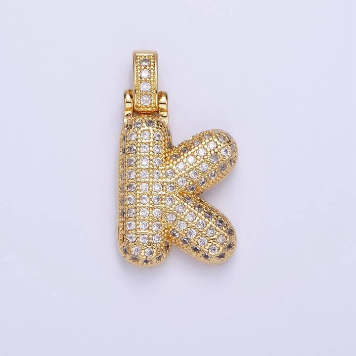 Aim Eternal - Wholesale Individual Charm/Pendant - 14K Gold Filled 20mm Micro Paved Balloon Bubble Initial Letter Pendant | A1197-A120910