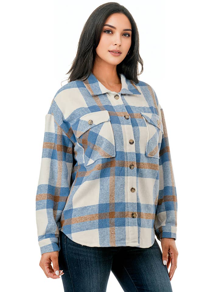 Color 5 - Wholesale Shirt Jacket/Shacket - Women's - Plaid flannel shacket basic shirt jacket w/fur lined inside9
