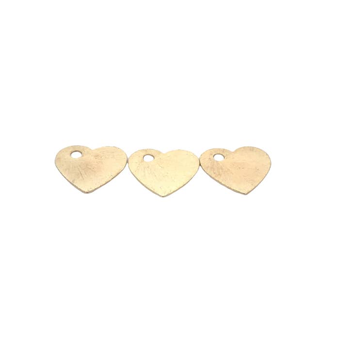 Purity Beads - Wholesale Individual Charm/Pendant - 10pcs. Heart Shape Gold Finish, Brushed Finish, E-coated, one hole, Copper/Brass Findings, 25mm#G5460