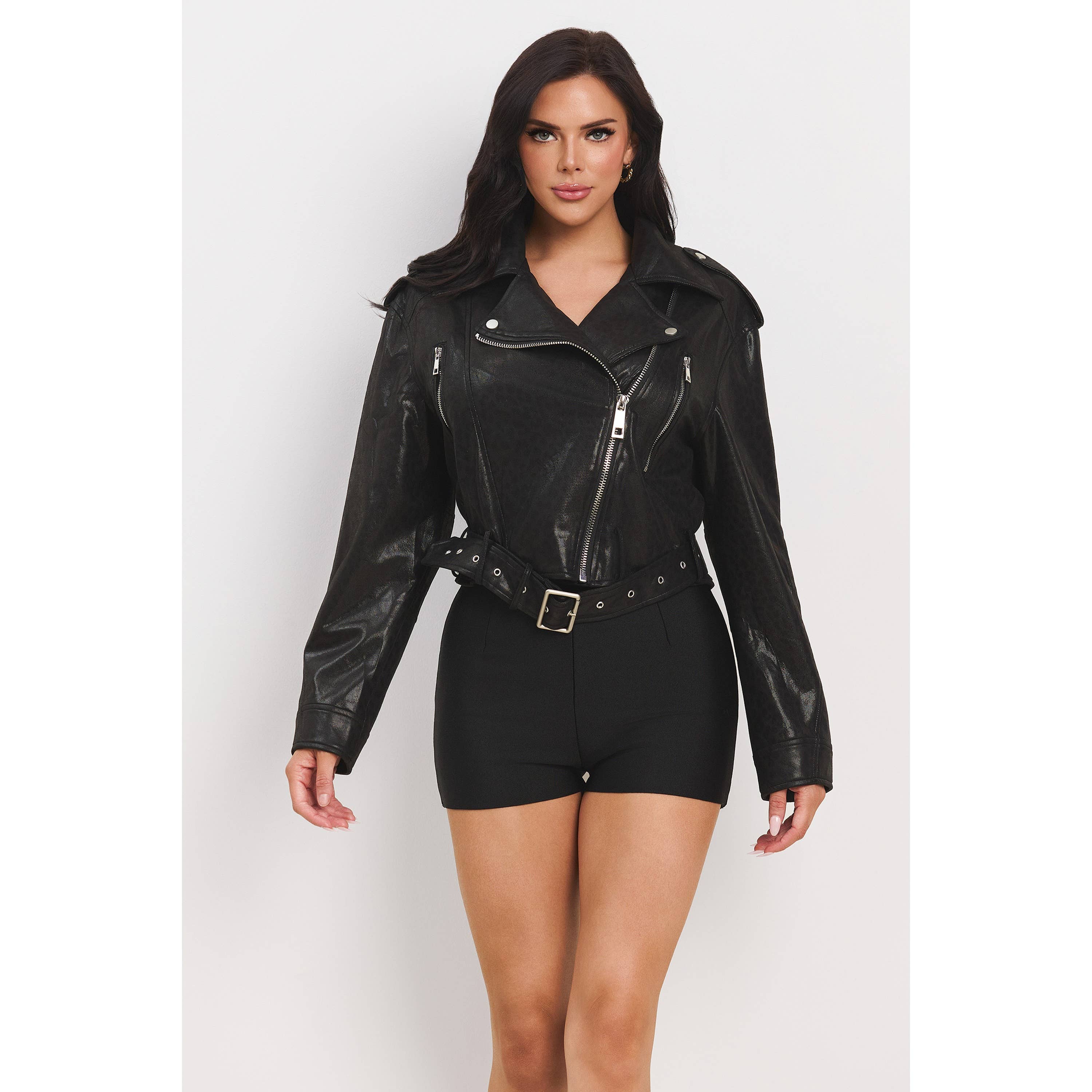 The Sang - Wholesale Jas - Dames - BIKERJACK VAN STRETCHSUÈDE MET LUIPAARDPRINT1