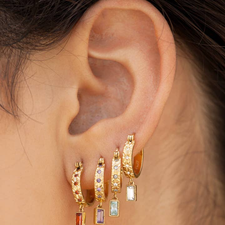 S-kin Studio Jewelry - Wholesale Hoop Earrings - Sara March Birthstone Hoops - Aquamarine CZ
