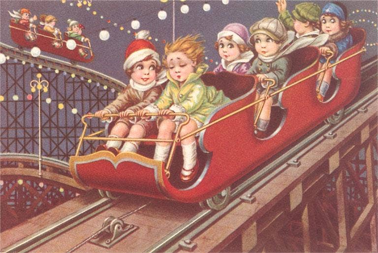 Found Image Press - Wholesale Art Print - Art Print KF-531 Kids on Roller Coaster