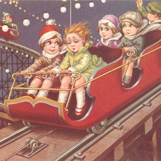 Found Image Press - Wholesale Art Print - Art Print KF-531 Kids on Roller Coaster0