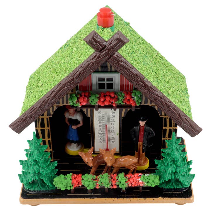 Tribal Trade GmbH - Wholesale Decorative Figurine - Wetterhaus thermometer Schwarzwald 04 grass roof with deer2