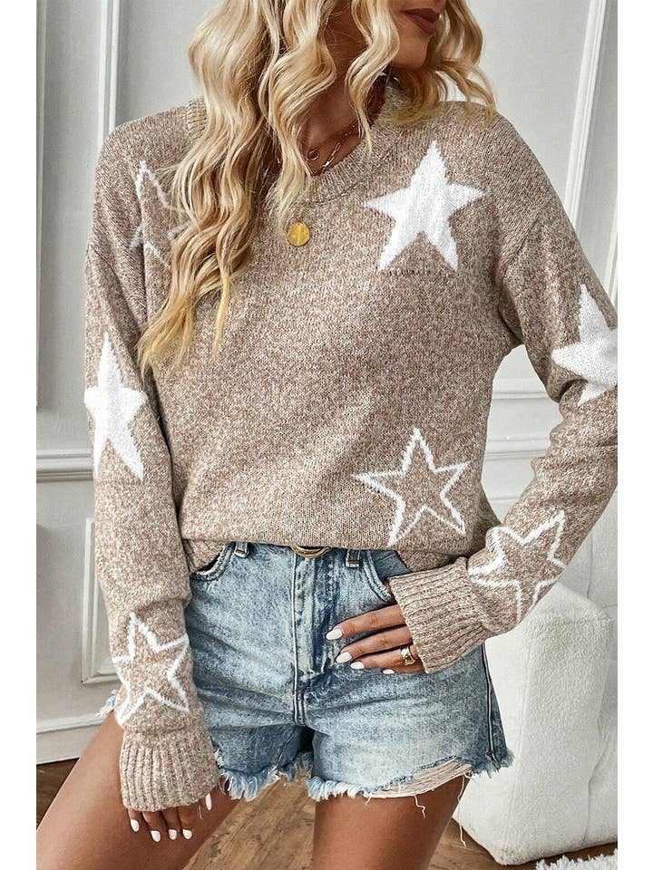 Khaki Star Drop Shoulder Sweater - Regular Fit for wholesale on Faire
