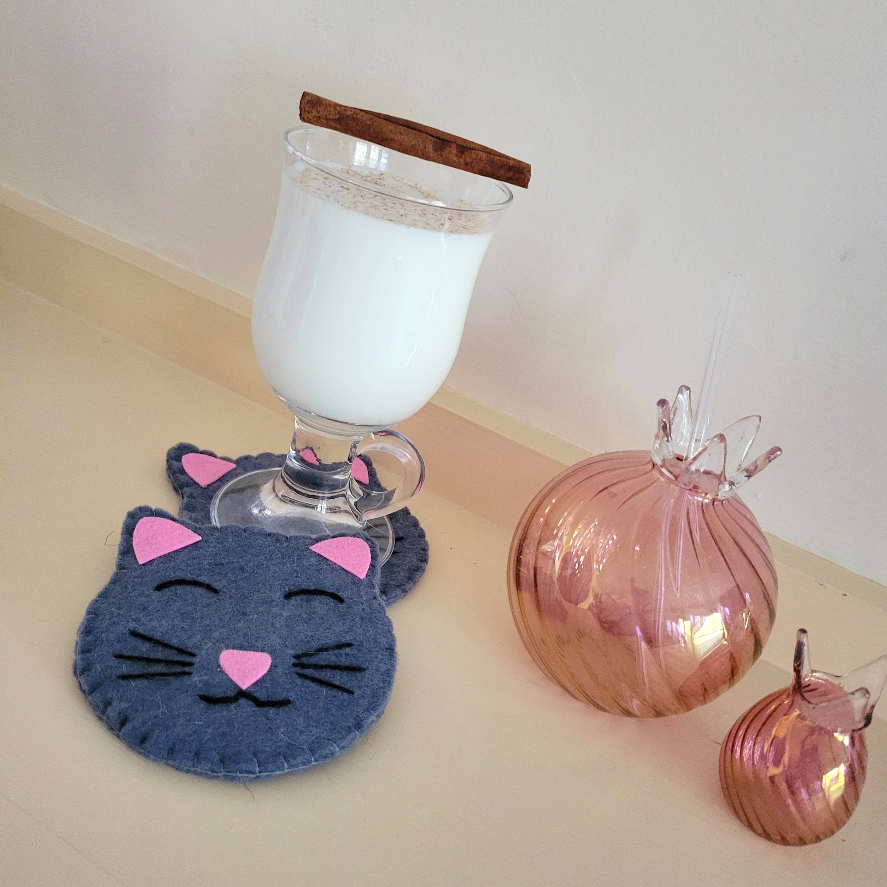 Eclectic Woodchuck - Wholesale Coasters - Grey Kitty Cat Felted Wool Drink Coaster2