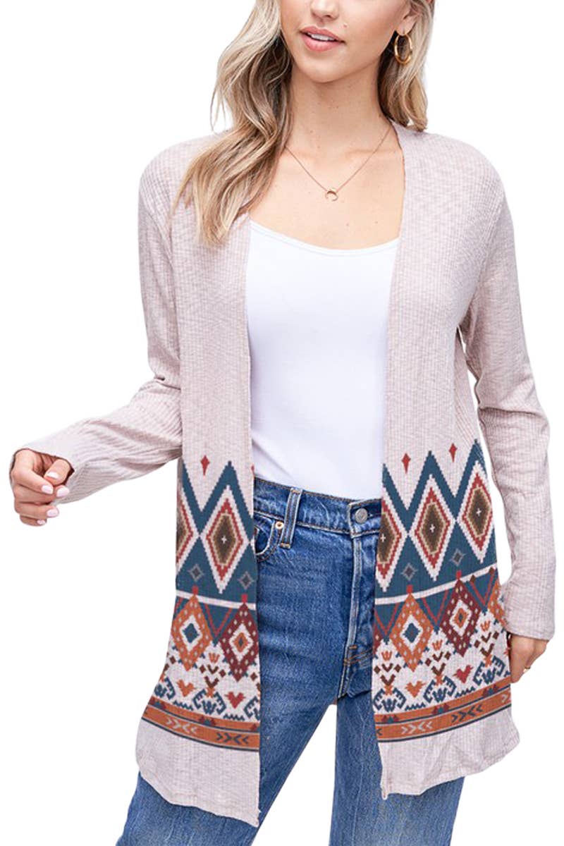New Ladies Womens Xmas Winter Knitted Aztec Open Cardigan One Size 8-14 