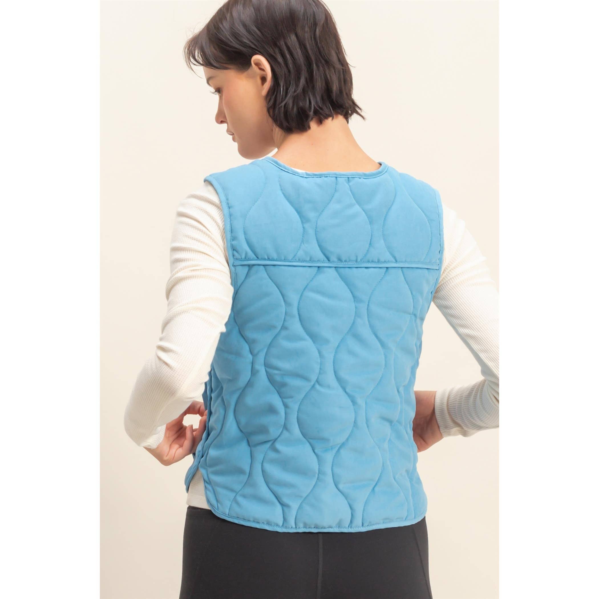 Double Zero - Wholesale Outerwear Vest - Women's - Quilted Vest With Tie-Front And Patch Pockets6