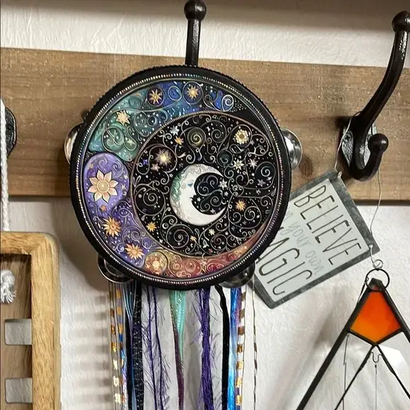 Bodhi Leaf Market - Wholesale Wall Accent - Colorful Celestial Wall Hanging Tambourine with Ribbon2