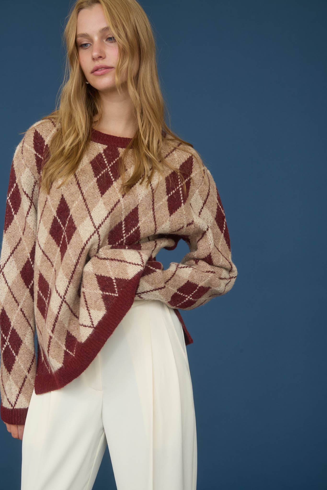 The Workshop Studio - Wholesale Pullover-trui - Dames - Crewneck trui met lange mouwen en argyle-patroon.3