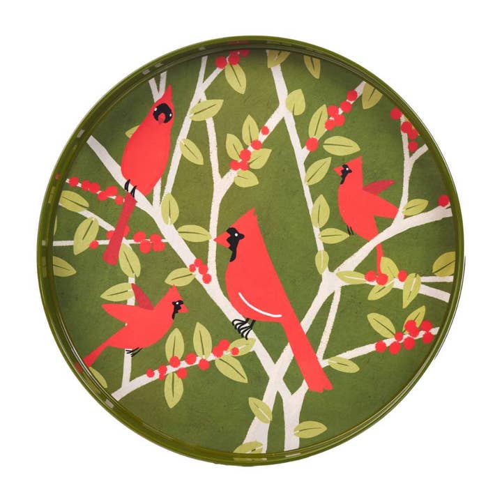 rockflowerpaper - Wholesale Serving Tray - CARDINAL 15 Inch Round Tray