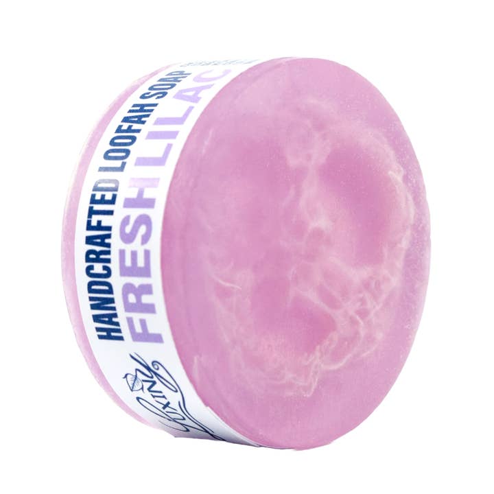Fresh Lilac: Handmade Glycerin Soap with Exfoliating Loofah for wholesale by Luxiny Products - Luxurious Bath and Body