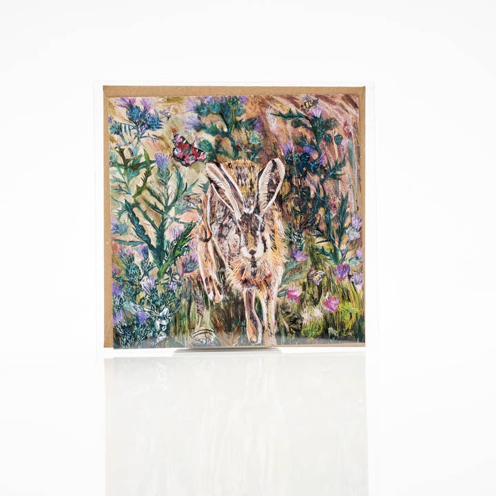 Clare O’Neill Artworks – wholesale Everyday greeting card – Hare in the Thistles Blank Greeting Card