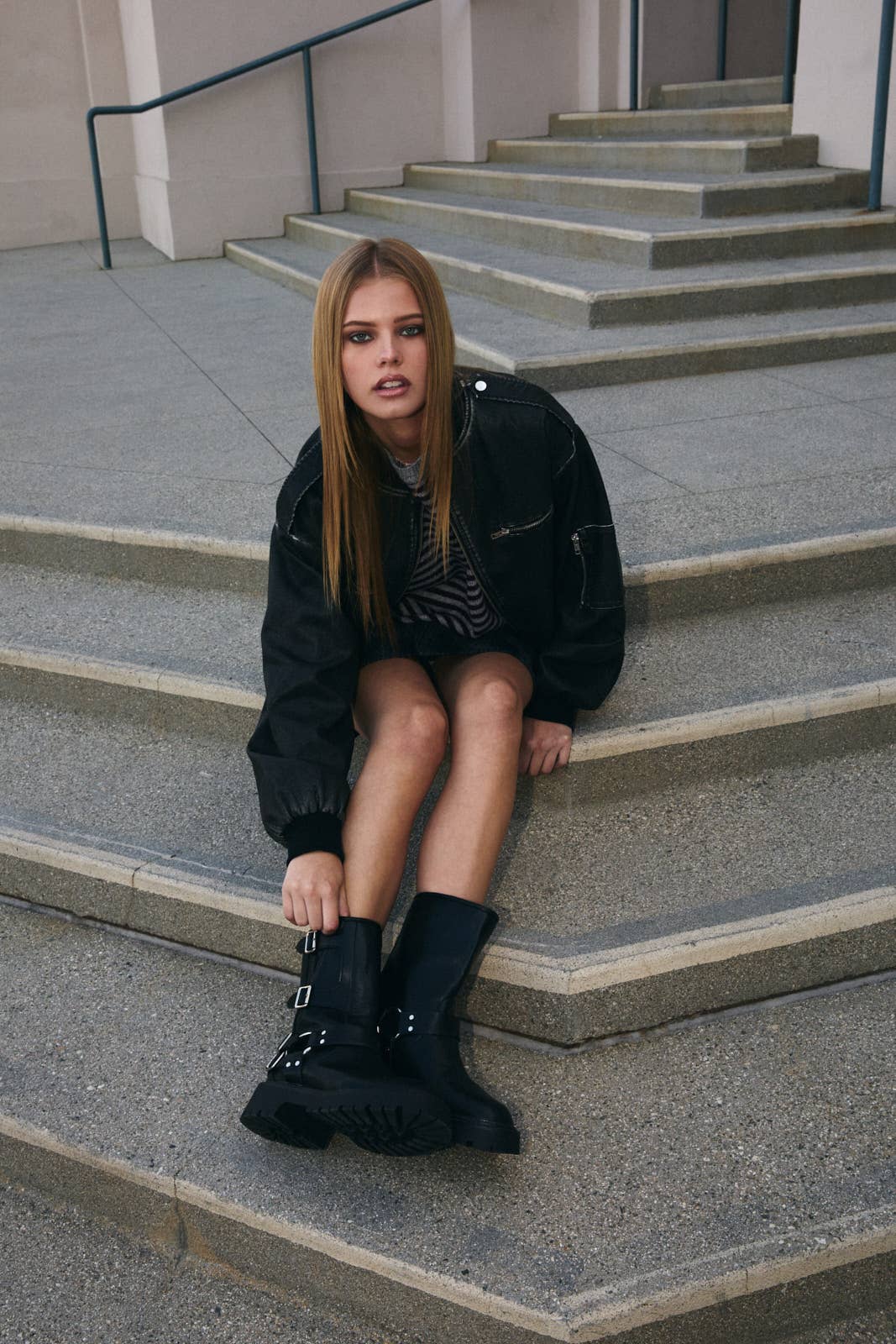 WASHED FAUX LEATHER BOMBER JACKET for wholesale on Faire3