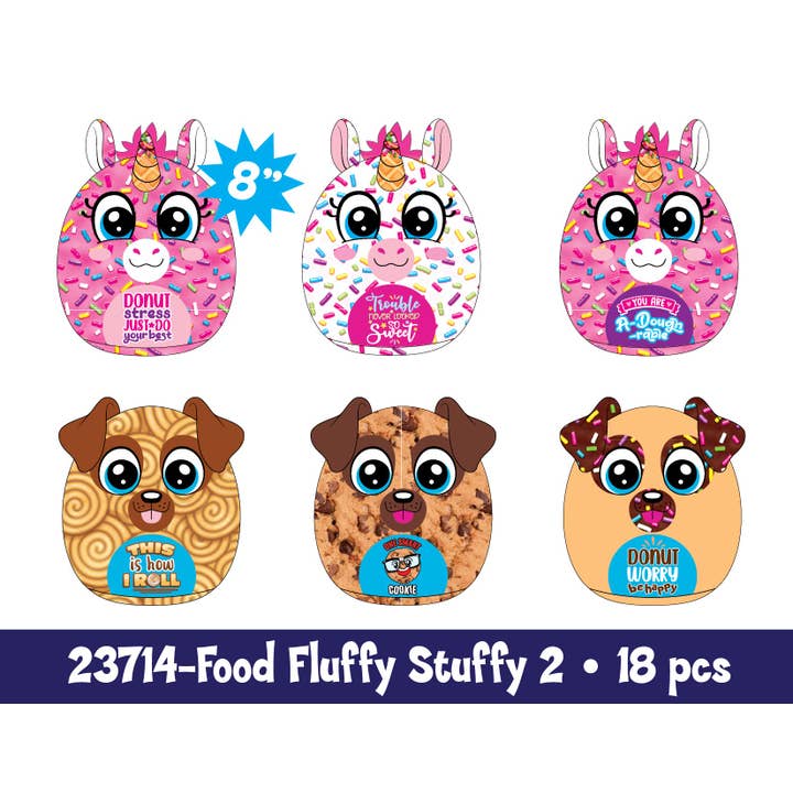 Novelty Closeout - Wholesale Stuffed/Plush Toy - Kids & Baby - Plush Fluffy Stuffy Pillow Food Assortment- 18/Pack