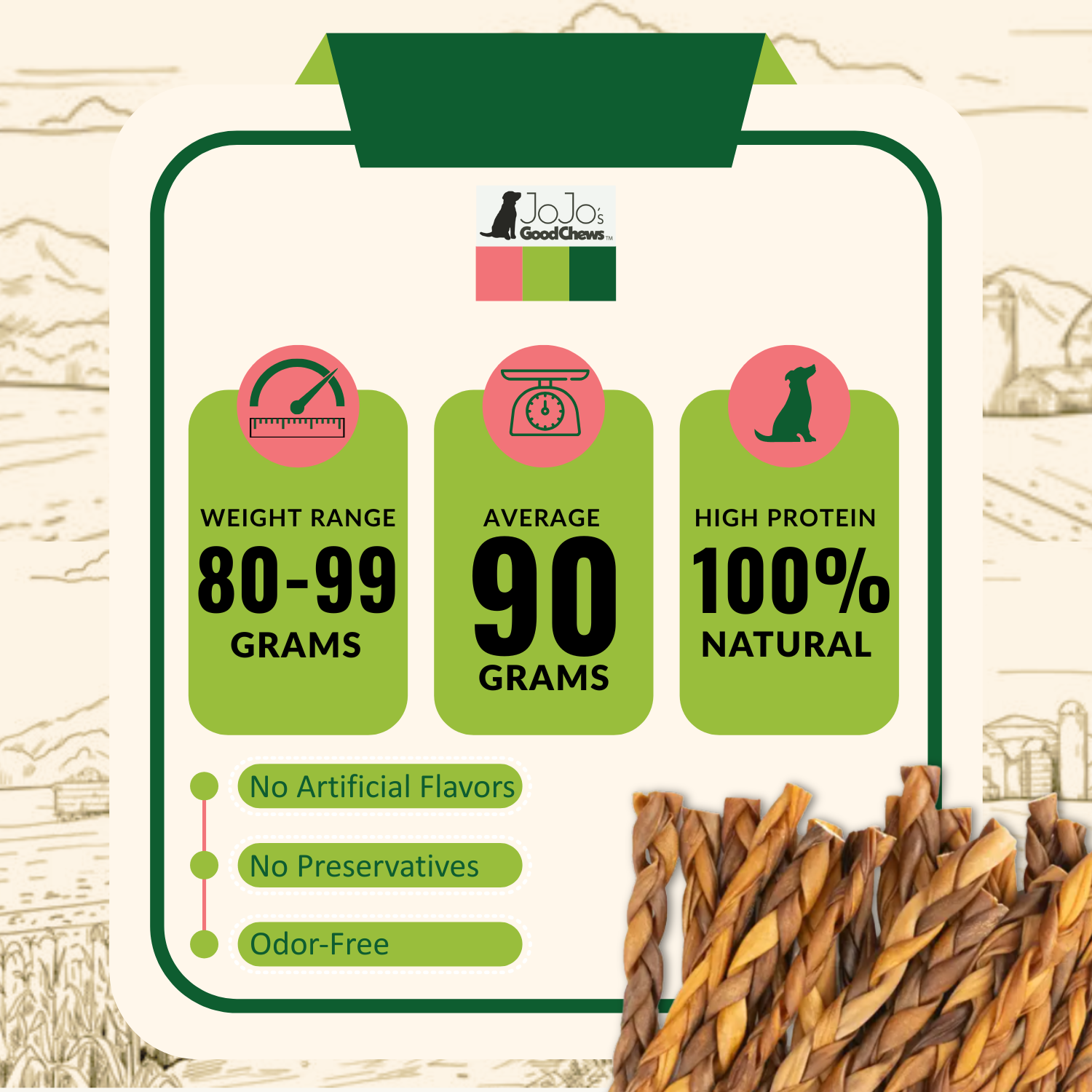 Jojo Modern Pets - Wholesale Pet Treats - Dog - Braided Collagen Stick Dog Treat - 12" Thick (15/Bag)6