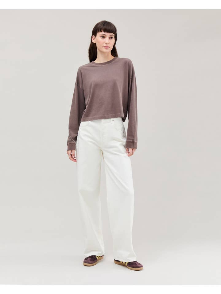 Womens Relaxed Crop Long Sleeve Tee - Pigment Dye Jersey - Mole for wholesale on Faire1