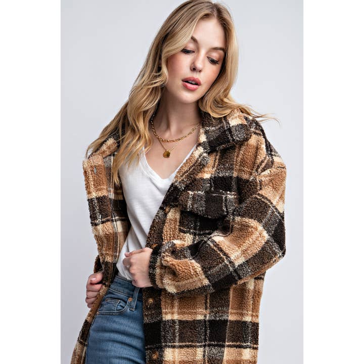 Sweet Generis - Wholesale Jacket - Women's - PLAID TEDDY OVERSIZE JACKET