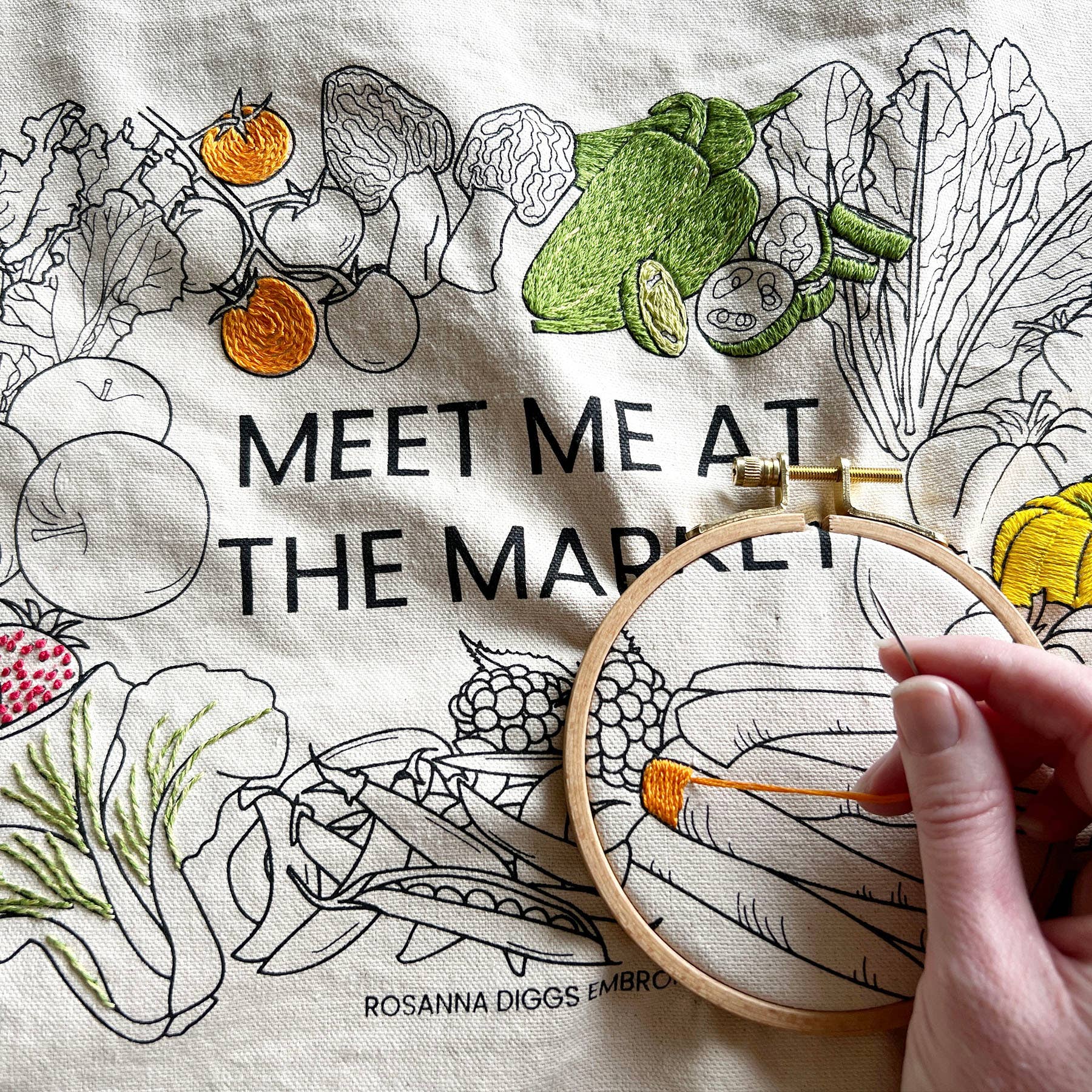 Rosanna Diggs Embroidery - Wholesale DIY Craft Kit - Meet Me at the Market Tote Bag Embroidery Kit4
