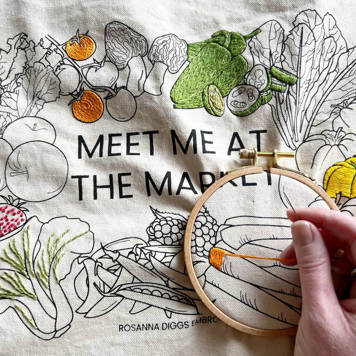 Rosanna Diggs Embroidery - Wholesale DIY Craft Kit - Meet Me at the Market Tote Bag Embroidery Kit4