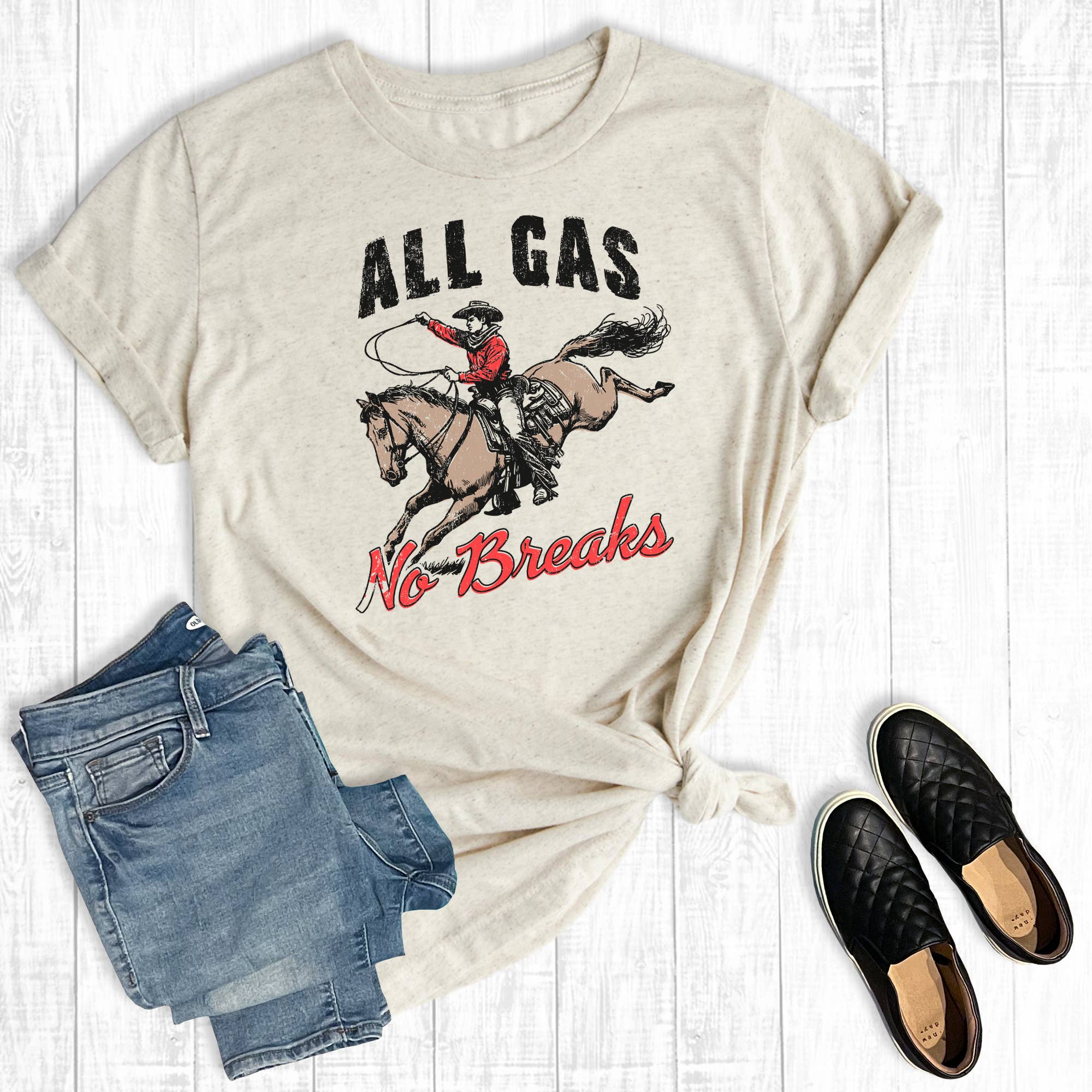 Avoine T-shirt graphique occidental drôle "All Gas No Breaks" en vente sur Faire