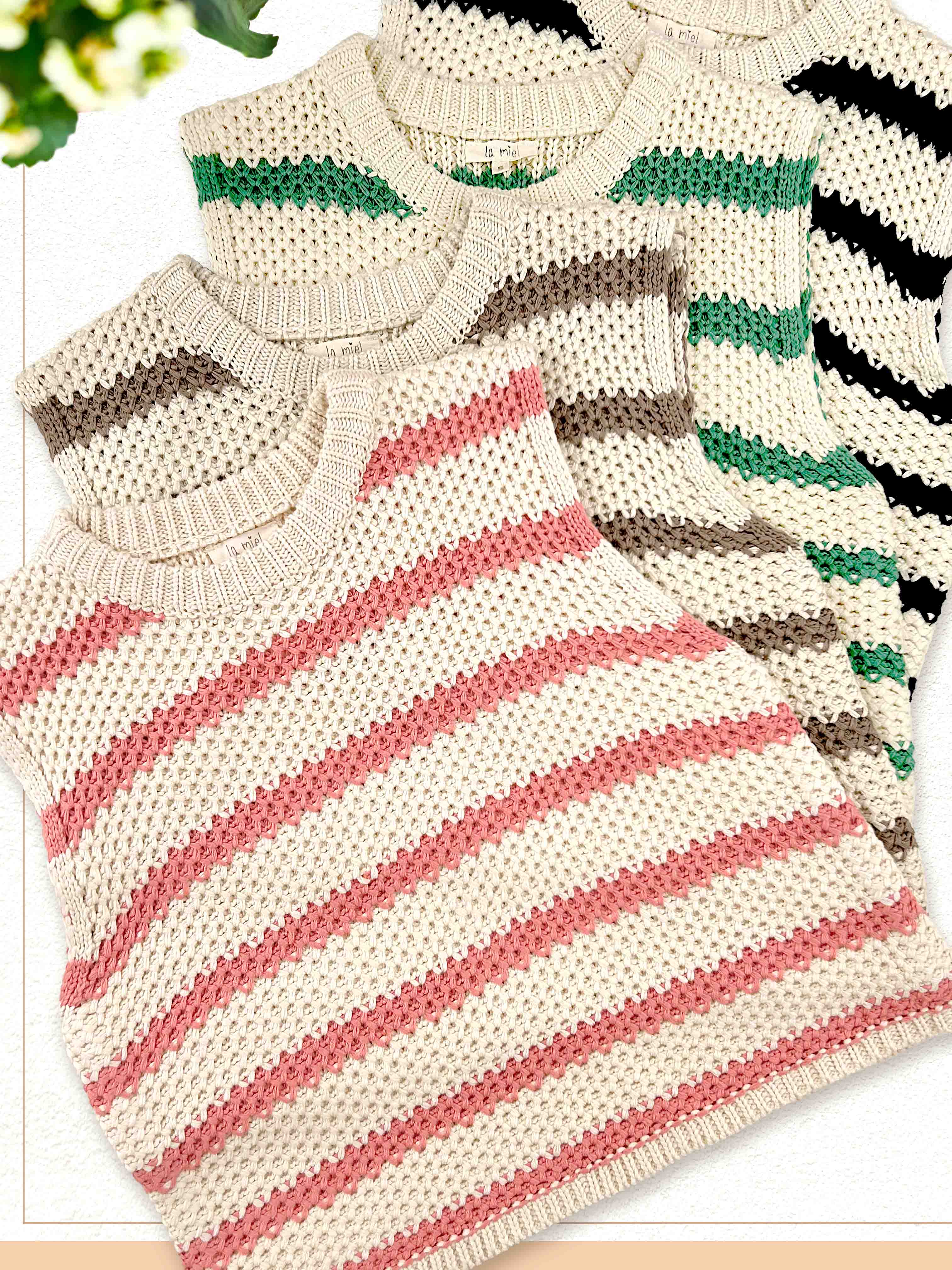 La Miel – Engroshandel Pullover - Dame – La Miel chunky stribet ærmeløs sweater-top22
