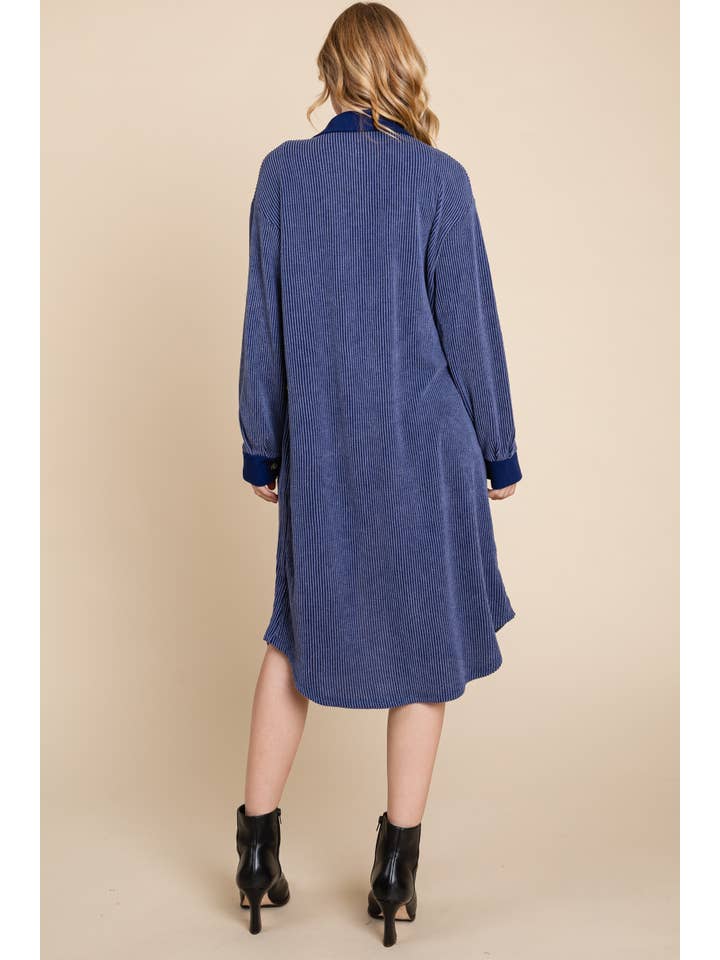 Navy Blue ETK-8869 Solid Urban Rib Long Shacket for wholesale on Faire