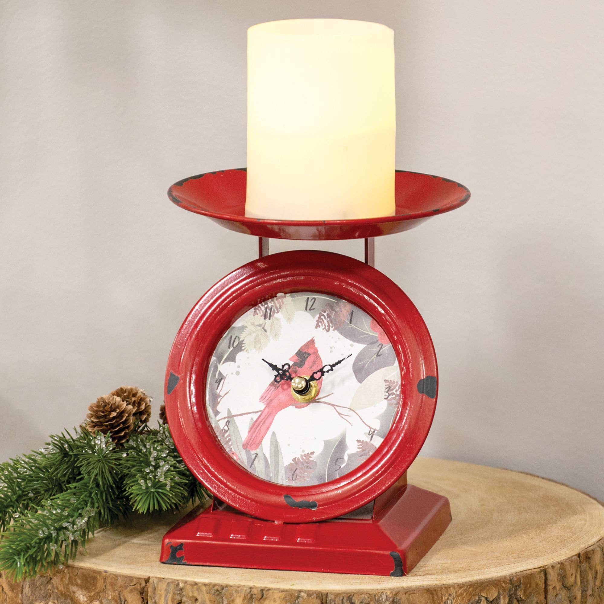 Col House Designs - Wholesale Desk Clock - Vintage Christmas Cardinal Old Town Scale Clock1