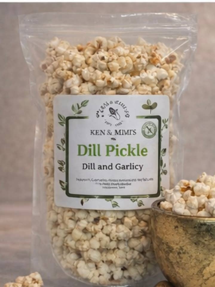 Popcorn au cornichon à l'aneth - Sans gluten 113g pour la vente par Ken and Mimi Gourmet Snacks
